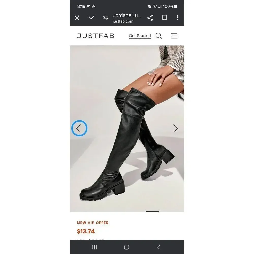 New 9.5E Extra Wide JustFab Black Jordane Platform Lug Sole Over the Knee Boots